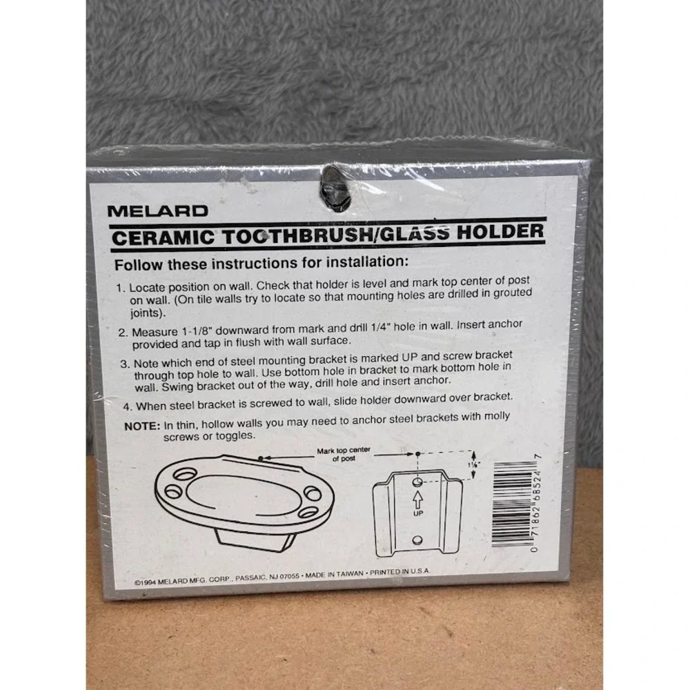 Melard Vintage White Ceramic Toothbrush Glass Holder Wall Mount 68524 New 1994